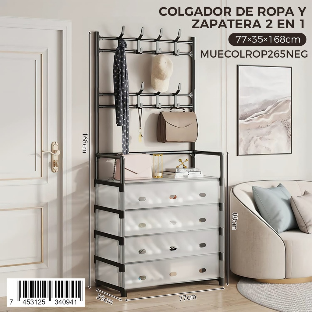 Colgador de Ropa y Zapatera (2 en 1)