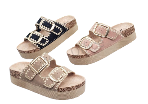 [732-6183L] Sandalias de Plataforma Doble Hebilla- Estilo Casual Chic