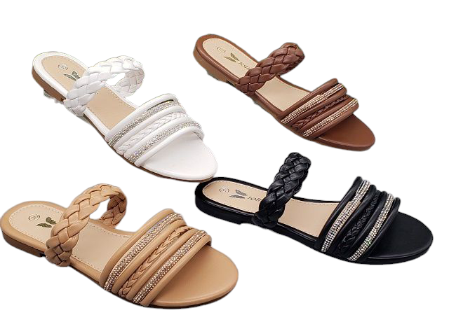 Sandalias Planas Doble Tira Trenzada con Brillos- Estilo Chic