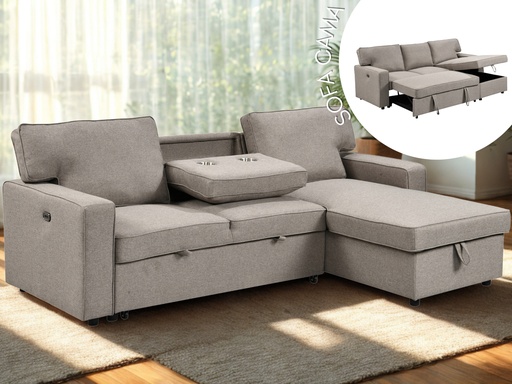 [857-B346GC] Sofa Cama Multifuncional con Chaise Longue y Almacenaje