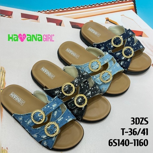 [6S140-1160] Sandalia Casual para Dama Imitación Mezclilla