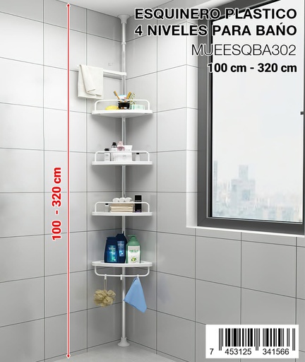 [MUEESQBA302] Esquinero Plástico de 4 Niveles para Baño